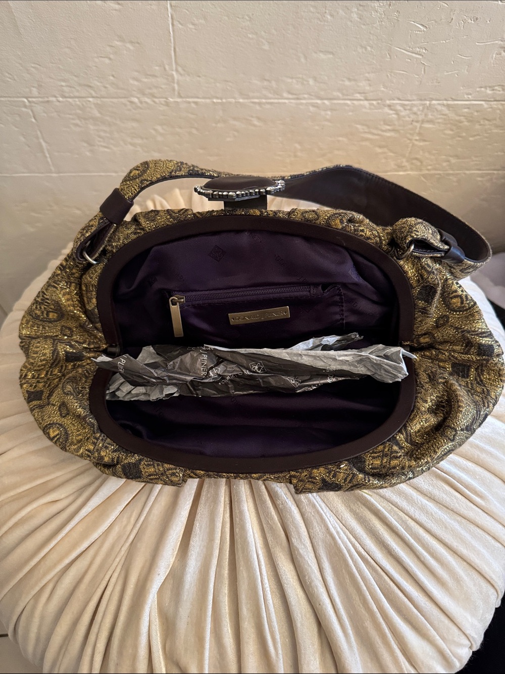 Donald J. Pliner metallic brocade pattern structured bag - Picture 6 of 10